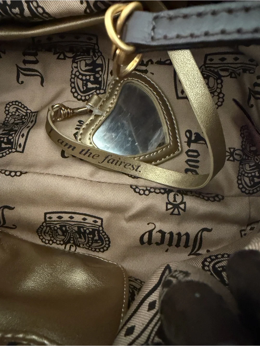 Juicy Couture Velour Satchel Shoulder Bag Doe Brown Y2K Heart Charm - Picture 14 of 16